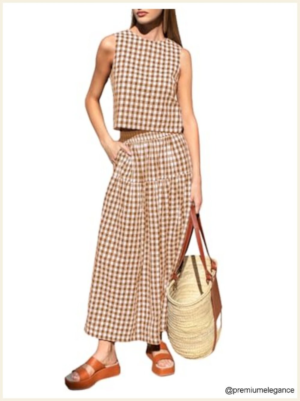 Womens 2 Piece Crop Top and High Waisted Tiered Skirt Set Sleeveless Plaid
